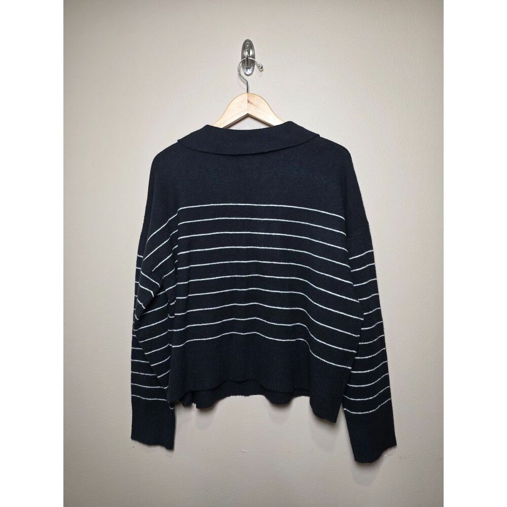Thread & Supply Black White Striped Collared Sweater 2X Plus Preppy Coastal - Picture 3 of 8
